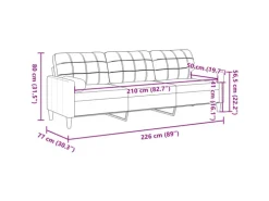 vidaXL Sofa 3-Sitzer mit Zierkissen Dunkelgrau 210 cm Stoff 2158386