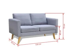 vidaXL Sofa 2-Sitzer Stoff Hellgrau