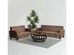 vidaXL Sofa-Set 2-Tlg Kunstleder in Wildleder-Optik Braun