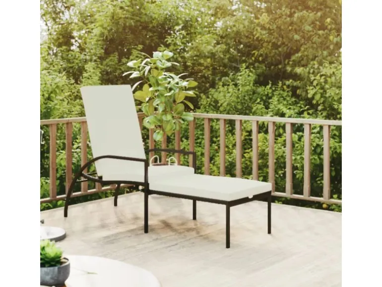 vidaXL Sonnenliege mit Fußhocker PE-Rattan Schwarz 317629