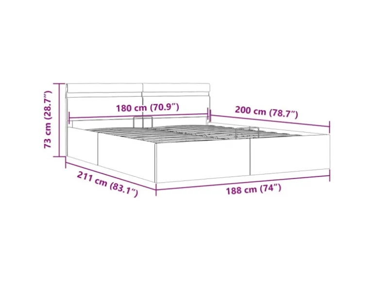 vidaXL Stauraumbett Hydraulisch mit LED Schwarz Kunstleder 180x200 cm 285545