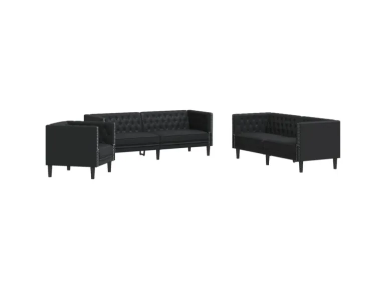 vidaXL 3-Tlg Chesterfield-Sofa-Set Schwarz Kunstleder 3209267