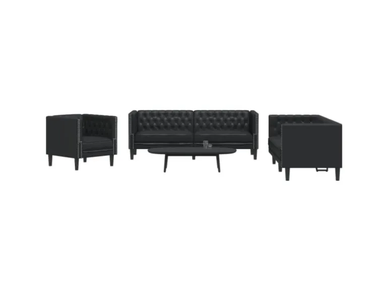 vidaXL 3-Tlg Chesterfield-Sofa-Set Schwarz Kunstleder 3209267