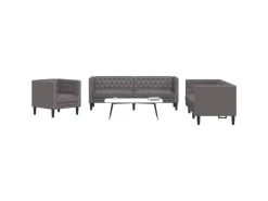 vidaXL 3-Tlg Chesterfield-Sofa-Set Grau Kunstleder 3209270