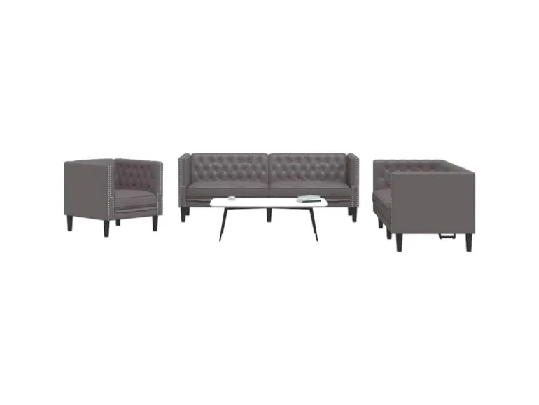vidaXL 3-Tlg Chesterfield-Sofa-Set Grau Kunstleder 3209270