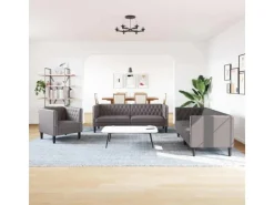 vidaXL 3-Tlg Chesterfield-Sofa-Set Grau Kunstleder 3209270