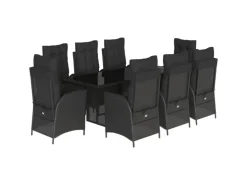 vidaXL 9-tlg Garten-Essgruppe mit Kissen Schwarz Poly Rattan Modell 98