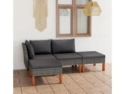 vidaXL 4-tlg Garten-Lounge-Set mit Kissen Poly Rattan Grau Modell 1