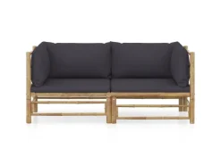 vidaXL 2-tlg Garten-Lounge-Set mit Dunkelgrauen Kissen Bambus Modell 1