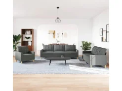 vidaXL 3-Tlg Sofagarnitur Dunkelgrau Stoff 2149639