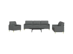 vidaXL 3-Tlg Sofagarnitur Dunkelgrau Stoff 2149639