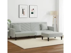 vidaXL 2-Tlg Sofagarnitur mit Kissen Hellgrau Samt 3216268