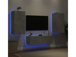 vidaXL 3-tlg. TV-Wohnwand mit LED-Leuchten Betongrau Modell 1
