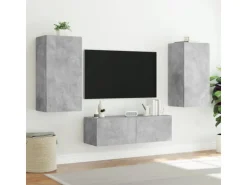 vidaXL 3-tlg. TV-Wohnwand mit LED-Leuchten Betongrau Modell 1