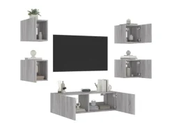 vidaXL 5-tlg. TV-Wohnwand mit LED-Leuchten Grau Sonoma