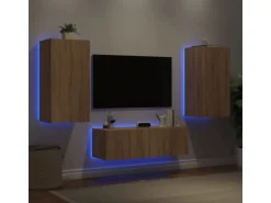 vidaXL 3-tlg. TV-Wohnwand mit LED-Leuchten Sonoma-Eiche
