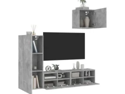 vidaXL 4-Tlg Wohnwand Betongrau Holzwerkstoff 3216503