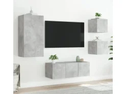 vidaXL 5-tlg. Wohnwand mit LED-Beleuchtung Betongrau Holzwerkstoff Modell 7