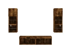 vidaXL 6-Tlg Wohnwand mit LED-Beleuchtung Räuchereiche Holzwerkstoff 3216619