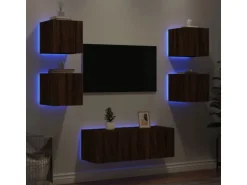 vidaXL 6-tlg. Wohnwand mit LED-Beleuchtung Braun Eichen-Optik Modell 7