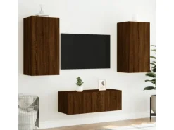 vidaXL 4-tlg. Wohnwand mit LED-Beleuchtung Braun Eiche Holzwerkstoff Modell 8