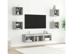 vidaXL 7-tlg. Wohnwand mit LED-Beleuchtung Betongrau Holzwerkstoff