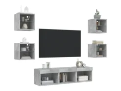 vidaXL 7-tlg. Wohnwand mit LED-Beleuchtung Betongrau Holzwerkstoff