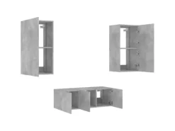vidaXL 4-tlg. Wohnwand mit LED-Beleuchtung Betongrau Holzwerkstoff Modell 5
