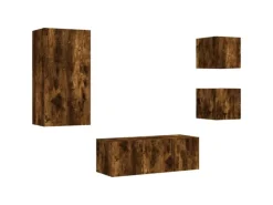 vidaXL 5-Tlg Wohnwand mit LED-Beleuchtung Räuchereiche Holzwerkstoff 3216829