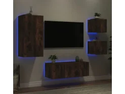 vidaXL 5-Tlg Wohnwand mit LED-Beleuchtung Räuchereiche Holzwerkstoff 3216829