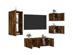 vidaXL 5-Tlg Wohnwand mit LED-Beleuchtung Räuchereiche Holzwerkstoff 3216829