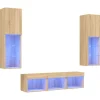 vidaXL 5-tlg. Wohnwand mit LED-Beleuchtung Sonoma-Eiche Holzwerkstoff Modell 2