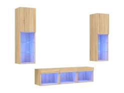 vidaXL 5-tlg. Wohnwand mit LED-Beleuchtung Sonoma-Eiche Holzwerkstoff Modell 2