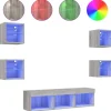vidaXL 7-tlg. Wohnwand mit LED-Beleuchtung Grau Sonoma Holzwerkstoff