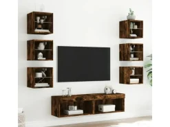 vidaXL 8-Tlg Wohnwand mit LED-Beleuchtung Räuchereiche Holzwerkstoff 3216637