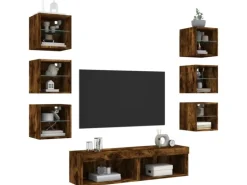 vidaXL 8-Tlg Wohnwand mit LED-Beleuchtung Räuchereiche Holzwerkstoff 3216637