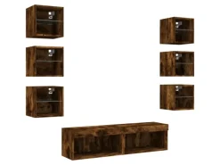 vidaXL 8-Tlg Wohnwand mit LED-Beleuchtung Räuchereiche Holzwerkstoff 3216637