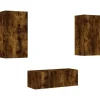 vidaXL 4-Tlg Wohnwand mit LED-Beleuchtung Räuchereiche Holzwerkstoff 3216822