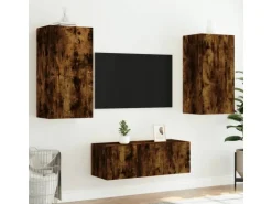 vidaXL 4-Tlg Wohnwand mit LED-Beleuchtung Räuchereiche Holzwerkstoff 3216822