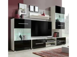 vidaXL 4-Tlg Wohnwand mit TV-Schrank & LED-Leuchten Hochglanz-Schwarz 242573