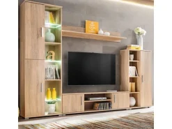 vidaXL TV Wohnwand mit LED-Leuchten Sonoma Eiche