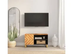 vidaXL TV-Schrank Braun und Schwarz 80x31,5x46 cm Massivholz Mango