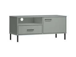 vidaXL TV-Schrank OSLO mit Metallbeinen Grau Massivholz Kiefür Modell 3