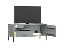 vidaXL TV-Schrank OSLO mit Metallbeinen Grau Massivholz Kiefür Modell 3