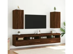 vidaXL TV-Wandschrank mit LED-Leuchten Braun Eichen-Optik 30,5x35x70cm