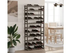 vidaXL Weinregal für 77 Flaschen Grau Massivholz Kiefer