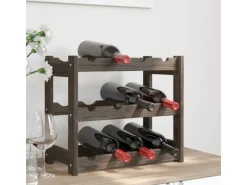 vidaXL Weinregal für 12 Flaschen Grau Massivholz Kiefer