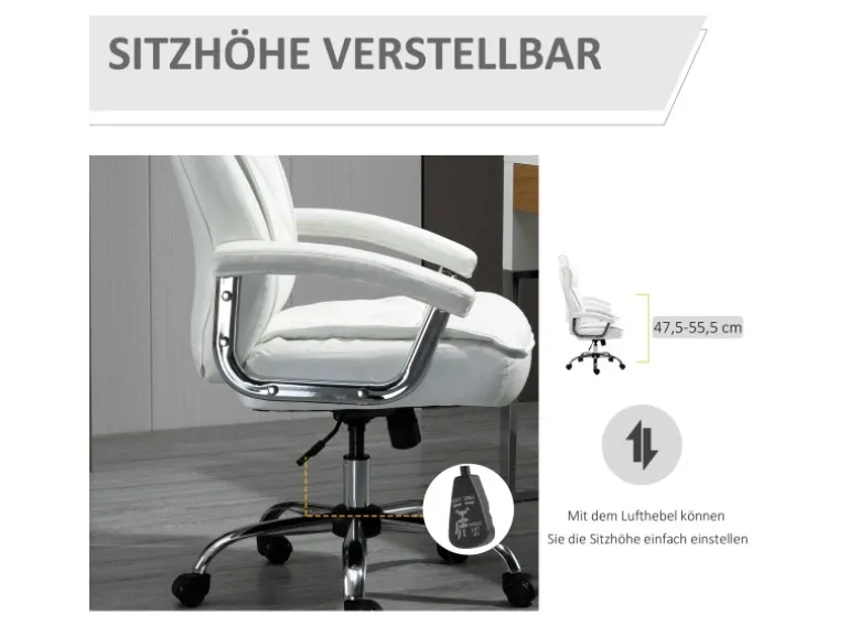 Vinsetto Bürostuhl mit Wippenfunktion Weiß