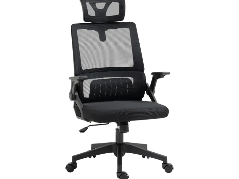 Vinsetto Bürostuhl mit Wippfunktion Mesh Schwarz 58L x 61B x 102-119H cm