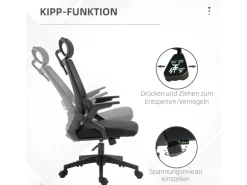 Vinsetto Bürostuhl mit Wippfunktion Mesh Schwarz 58L x 61B x 102-119H cm